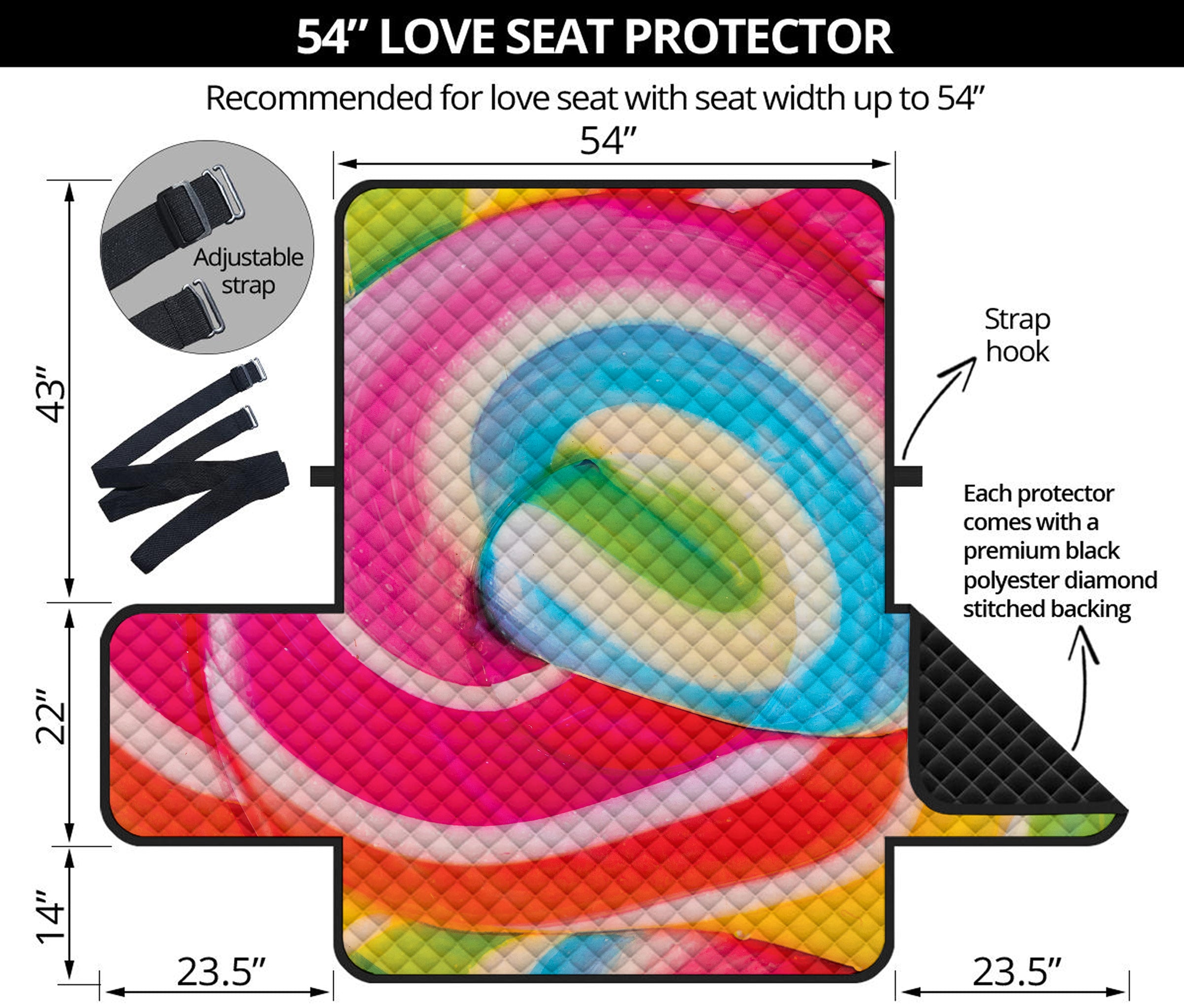 Rainbow Swirl Candy Print Loveseat Protector