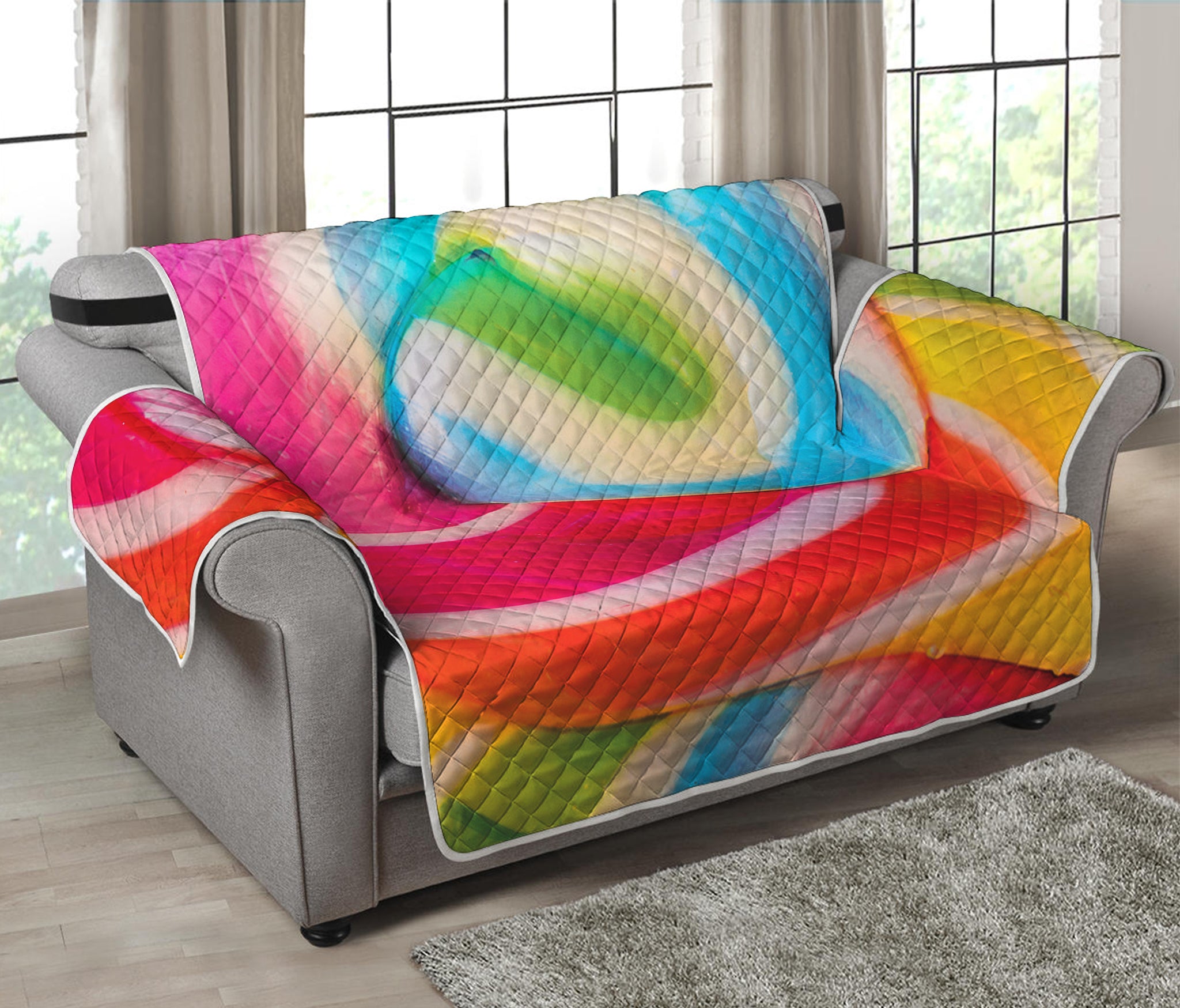 Rainbow Swirl Candy Print Loveseat Protector