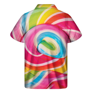 Rainbow Swirl Candy Print Men's Short Sleeve Shirt