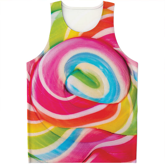 Rainbow Swirl Candy Print Men's Tank Top