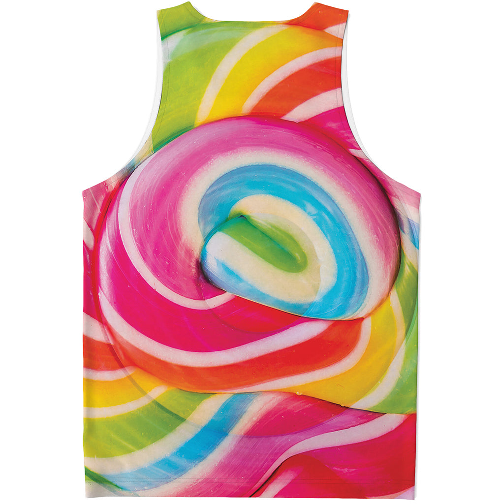 Rainbow Swirl Candy Print Men's Tank Top