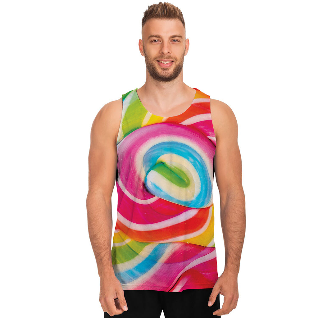 Rainbow Swirl Candy Print Men's Tank Top