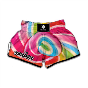 Rainbow Swirl Candy Print Muay Thai Boxing Shorts