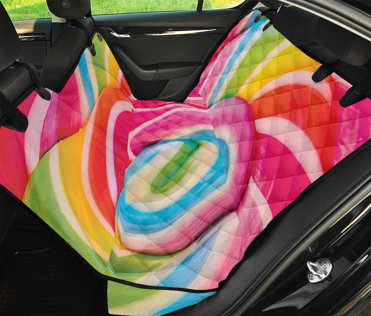 Rainbow Swirl Candy Print Pet Car Back Seat Cover