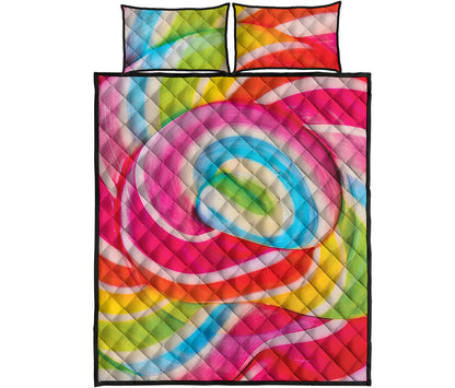 Rainbow Swirl Candy Print Quilt Bed Set