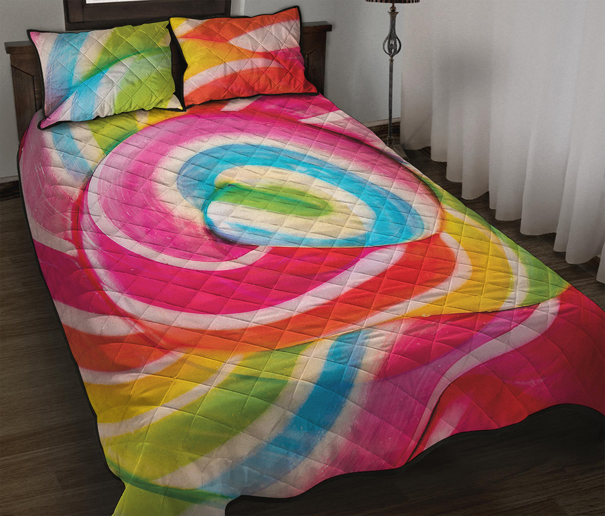 Rainbow Swirl Candy Print Quilt Bed Set