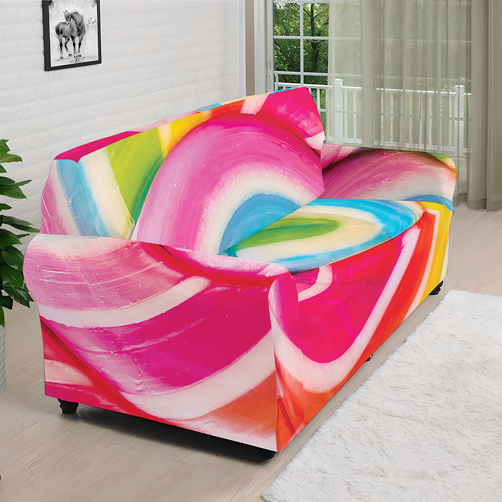 Rainbow Swirl Candy Print Sofa Cover