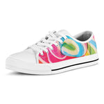 Rainbow Swirl Candy Print White Low Top Shoes