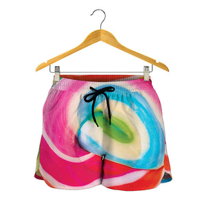 Rainbow Swirl Candy Print Women's Shorts