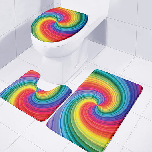 Rainbow Swirl Print 3 Piece Bath Mat Set