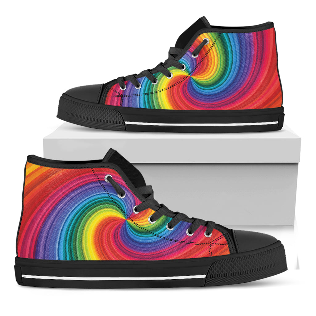 Rainbow Swirl Print Black High Top Shoes