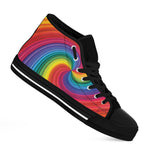 Rainbow Swirl Print Black High Top Shoes
