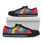 Rainbow Swirl Print Black Low Top Shoes