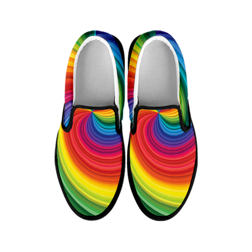 Rainbow Swirl Print Black Slip On Shoes