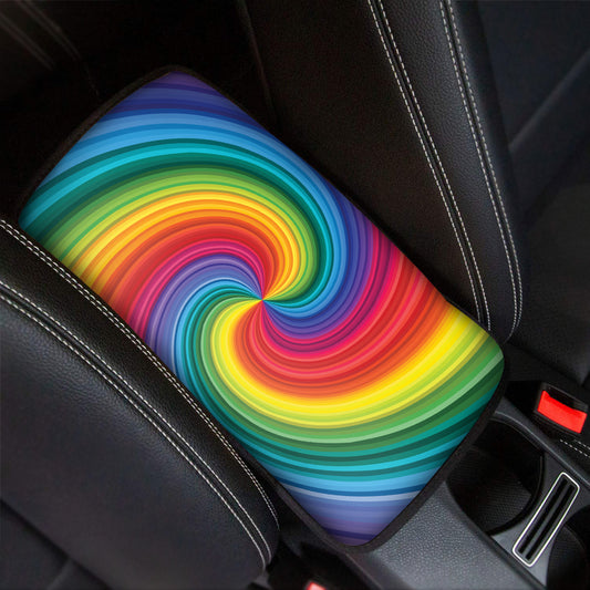 Rainbow Swirl Print Car Center Console Cover