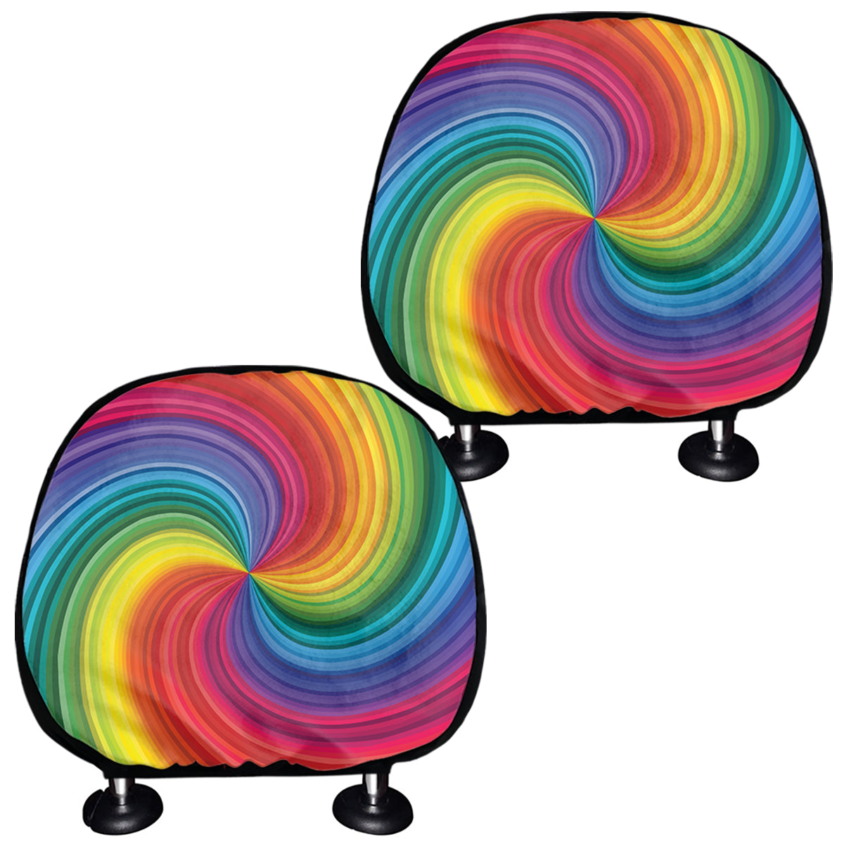 Rainbow Swirl Print Car Headrest Covers