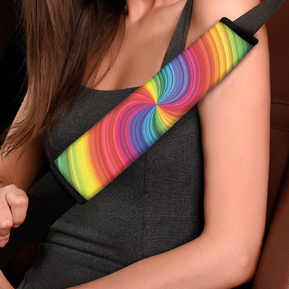 Rainbow Swirl Print Car Seat Belt Covers