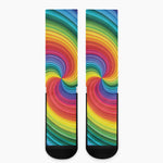 Rainbow Swirl Print Crew Socks
