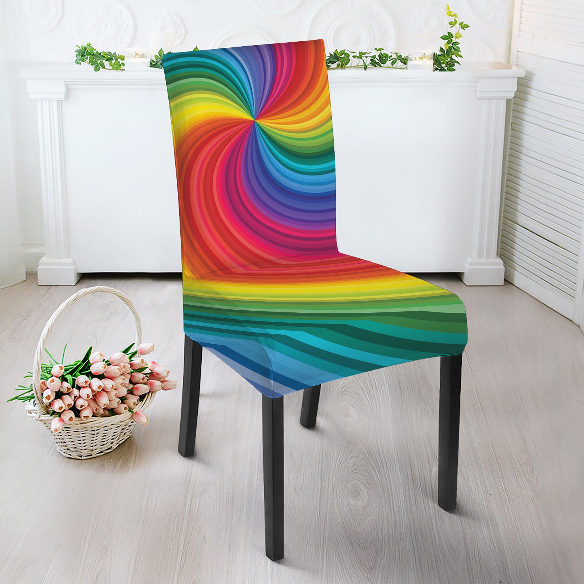 Rainbow Swirl Print Dining Chair Slipcover