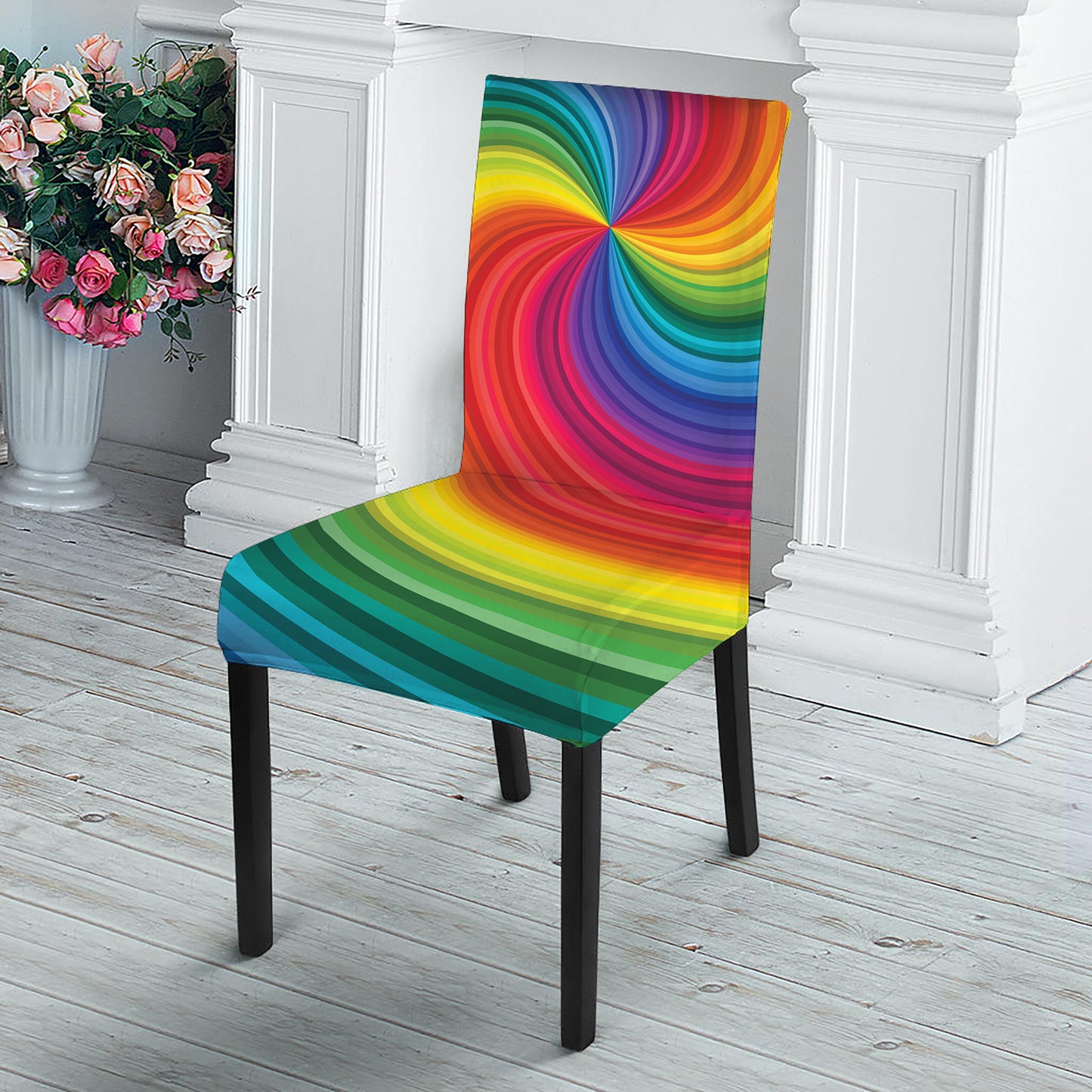 Rainbow Swirl Print Dining Chair Slipcover