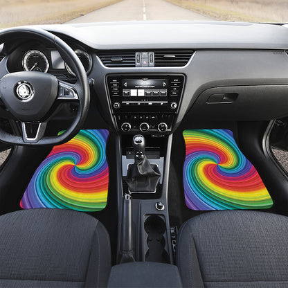 Rainbow Swirl Print Front and Back Car Floor Mats
