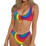Rainbow Swirl Print Front Bow Tie Bikini