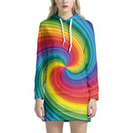 Rainbow Swirl Print Hoodie Dress