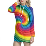 Rainbow Swirl Print Hoodie Dress