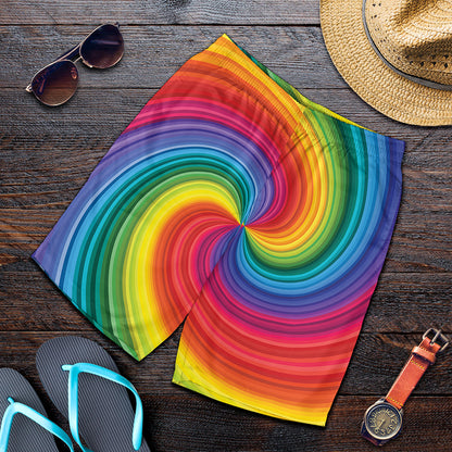 Rainbow Swirl Print Men's Shorts