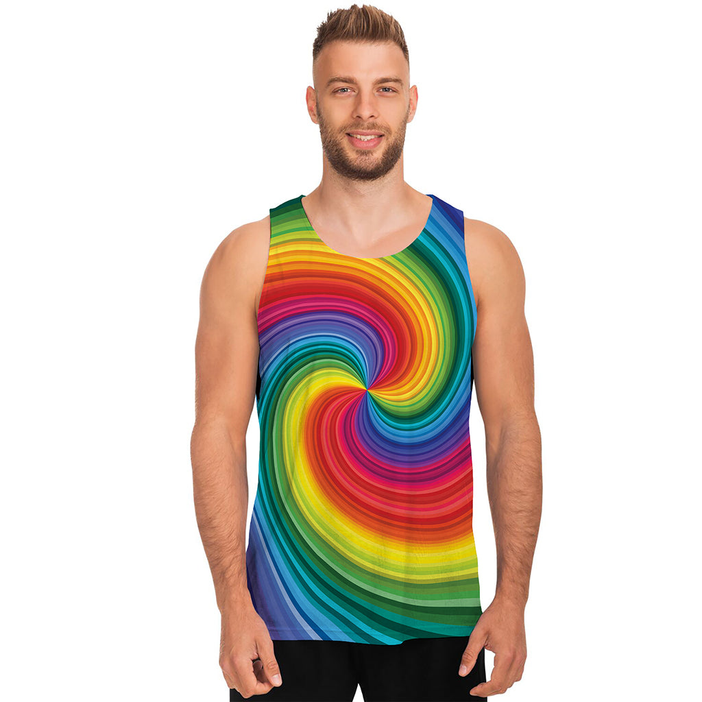 Rainbow Swirl Print Men's Tank Top