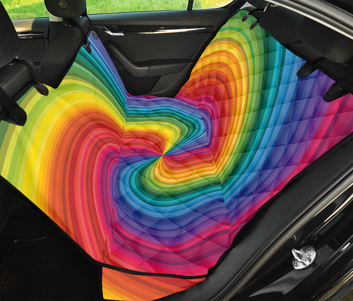 Rainbow Swirl Print Pet Car Back Seat Cover