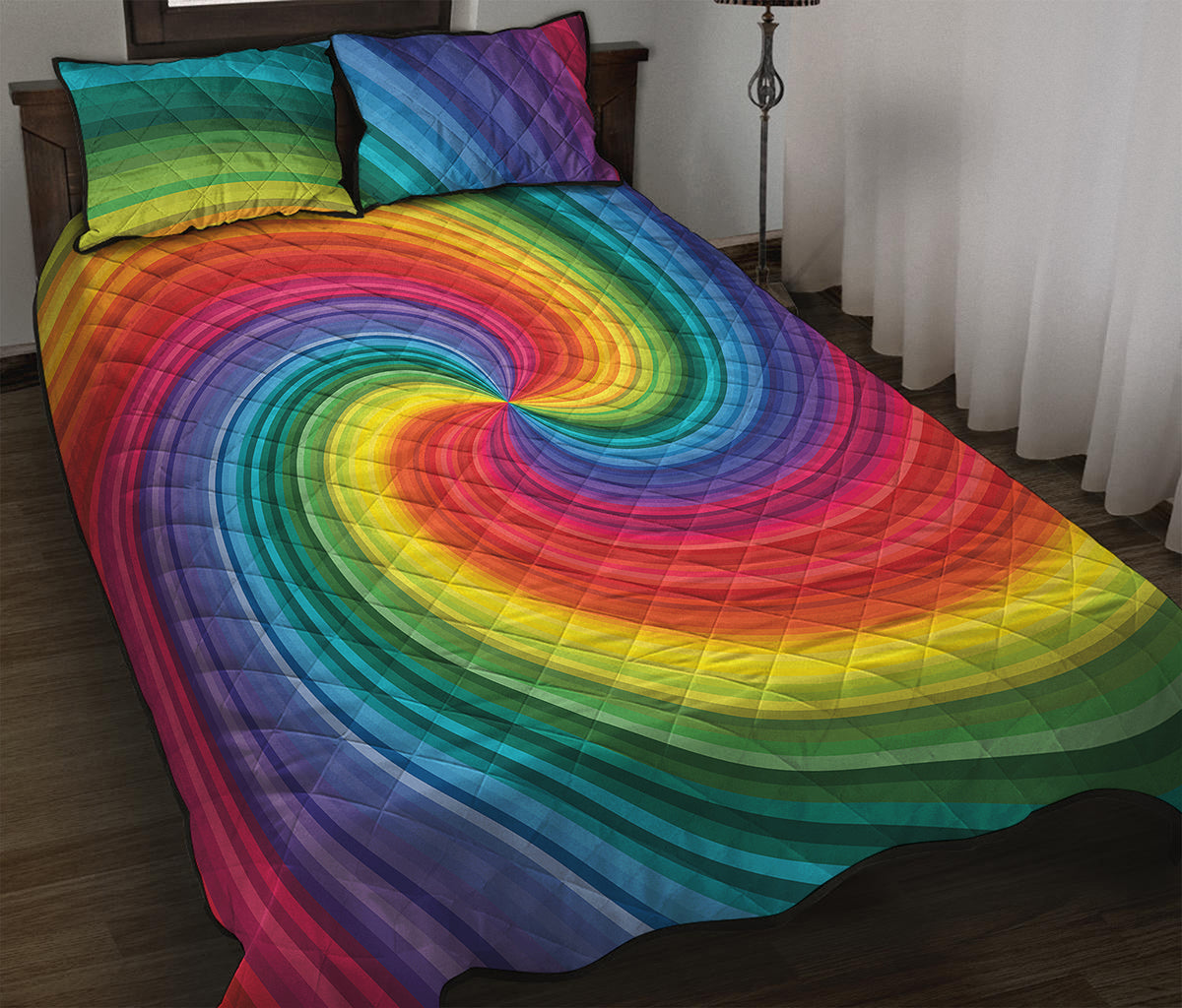 Rainbow Swirl Print Quilt Bed Set
