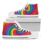 Rainbow Swirl Print White High Top Shoes