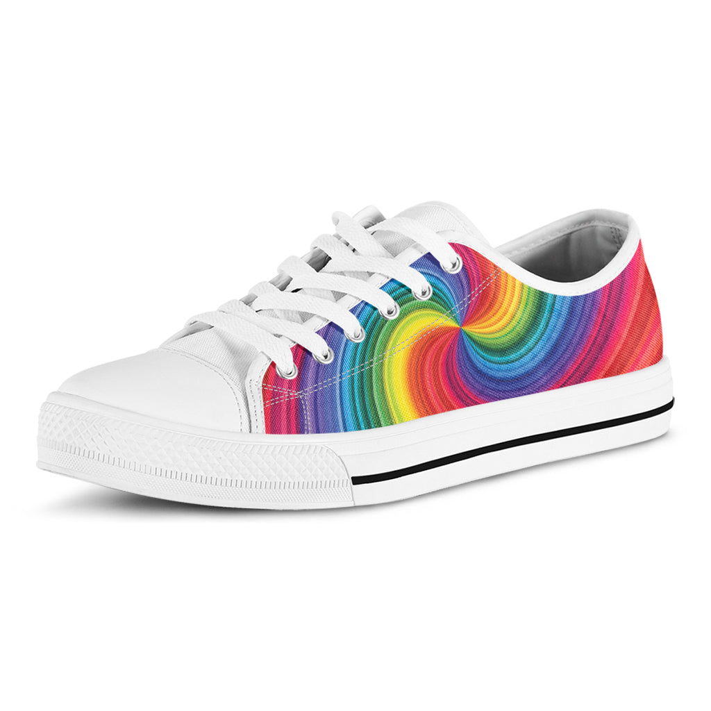 Rainbow Swirl Print White Low Top Shoes