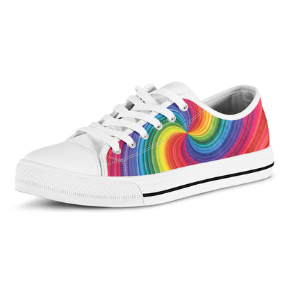 Rainbow Swirl Print White Low Top Shoes