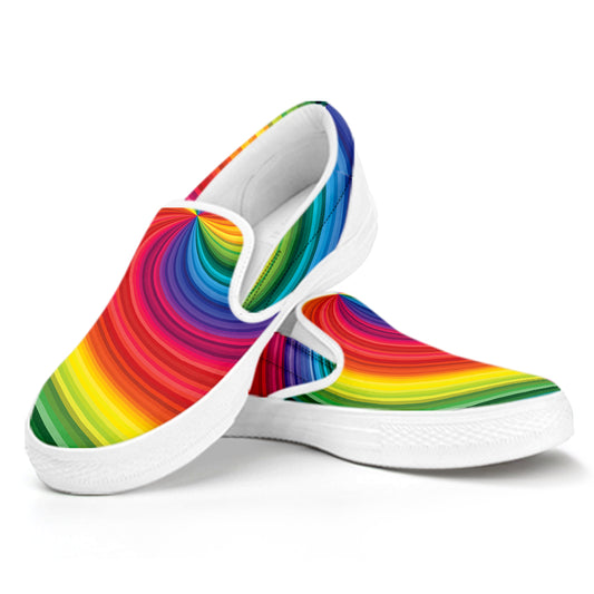 Rainbow Swirl Print White Slip On Shoes
