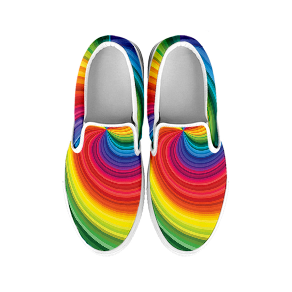 Rainbow Swirl Print White Slip On Shoes