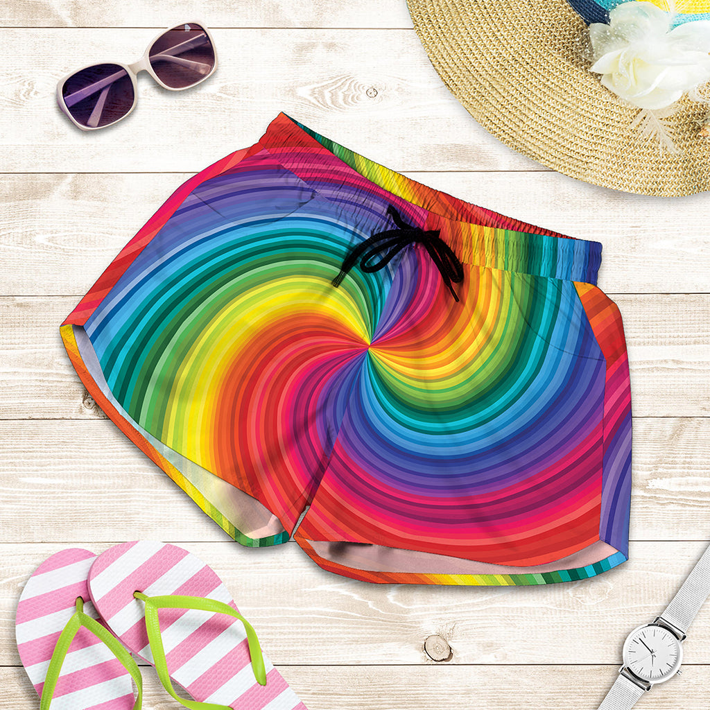 Rainbow Swirl Print Women's Shorts