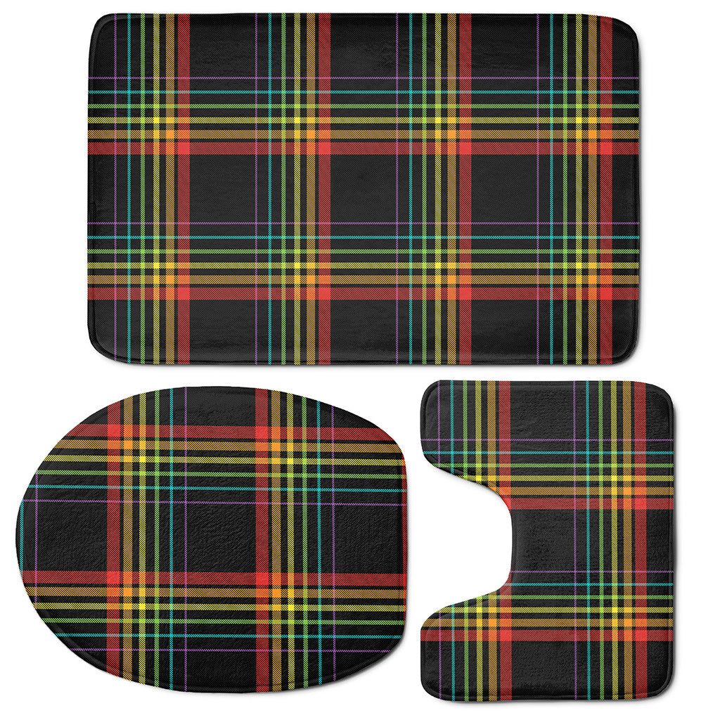 Rainbow Tartan Pattern Print 3 Piece Bath Mat Set