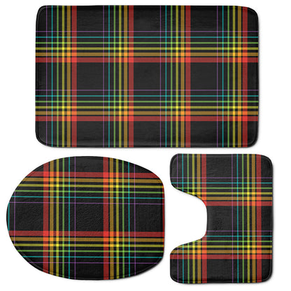 Rainbow Tartan Pattern Print 3 Piece Bath Mat Set