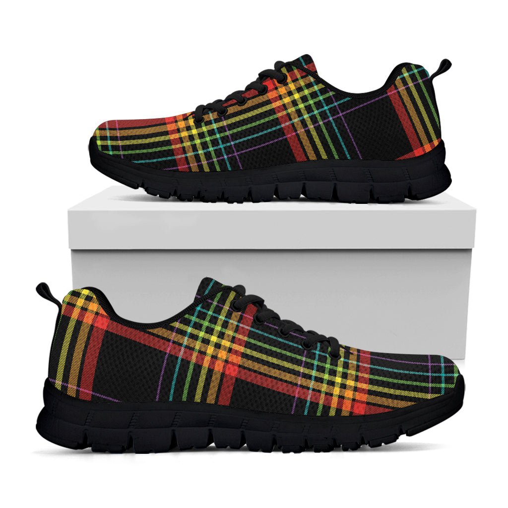Rainbow Tartan Pattern Print Black Sneakers