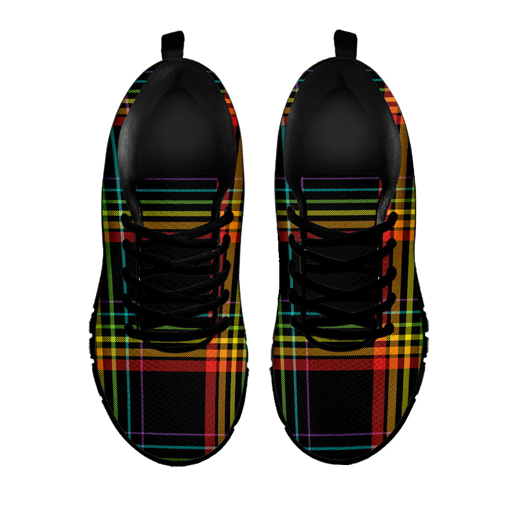 Rainbow Tartan Pattern Print Black Sneakers