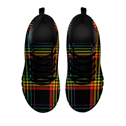 Rainbow Tartan Pattern Print Black Sneakers