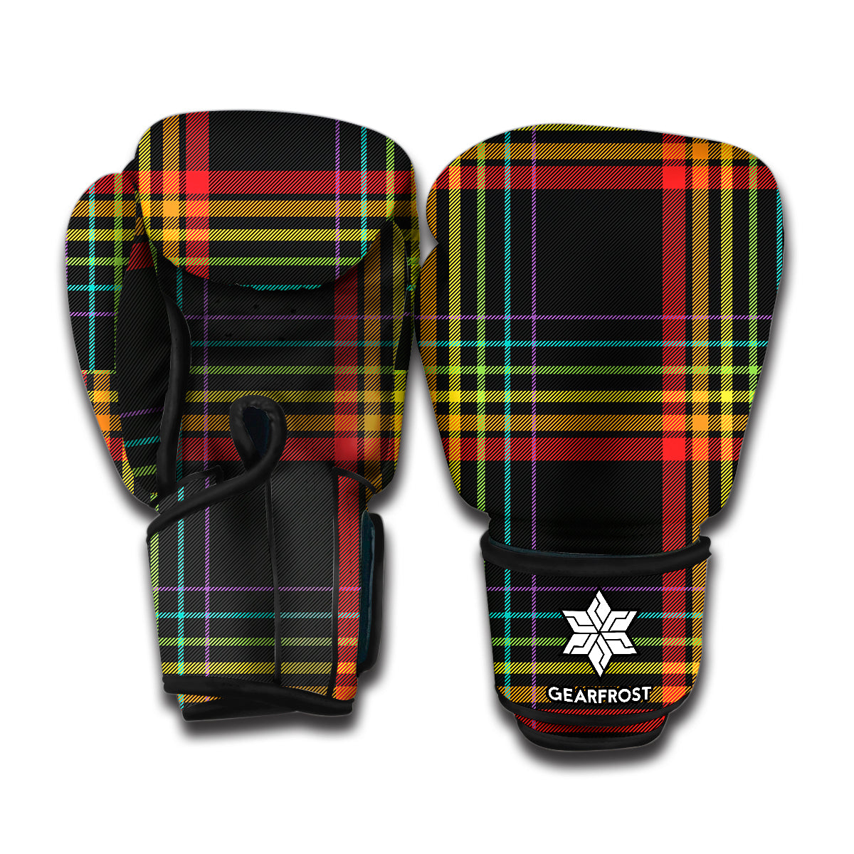 Rainbow Tartan Pattern Print Boxing Gloves