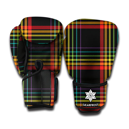 Rainbow Tartan Pattern Print Boxing Gloves