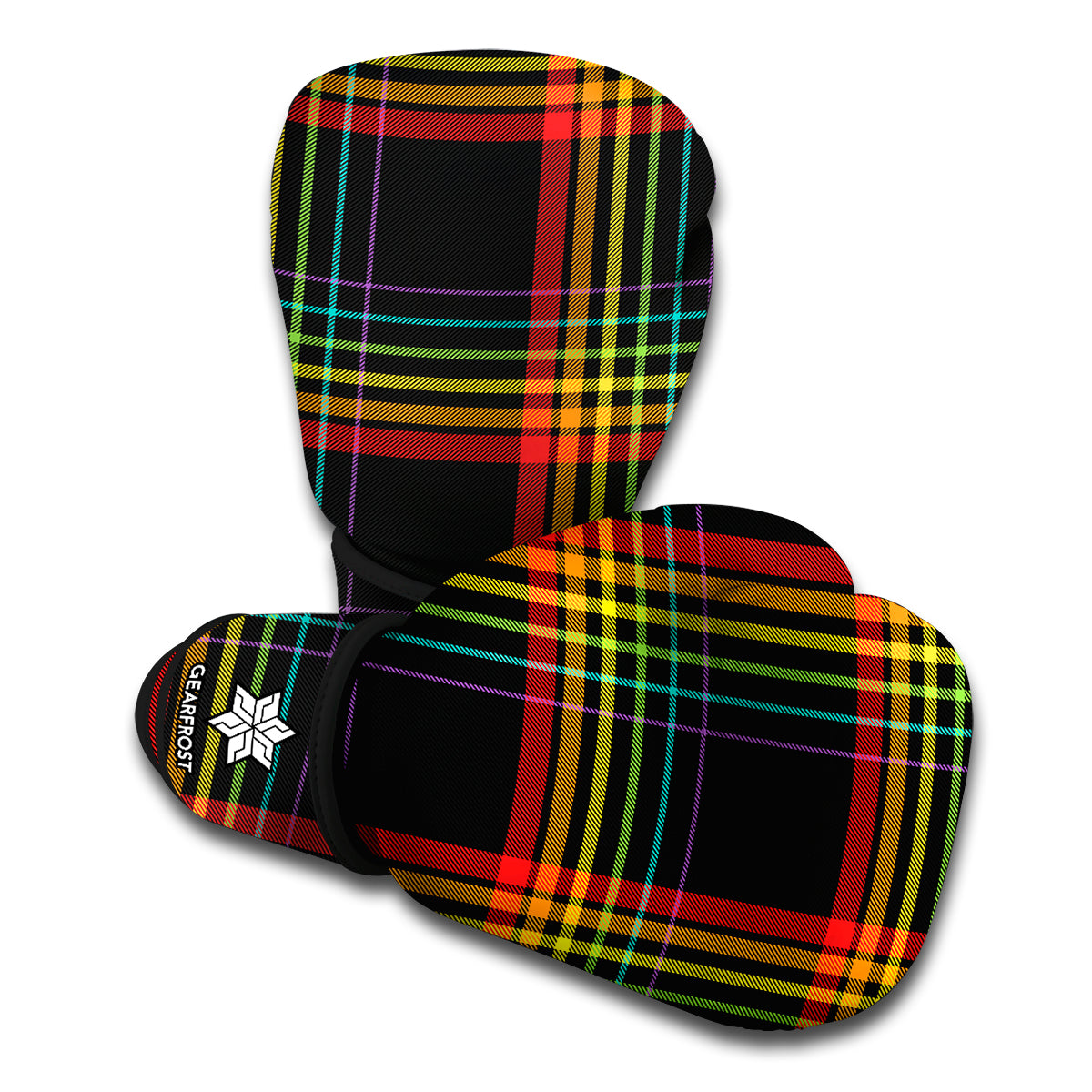 Rainbow Tartan Pattern Print Boxing Gloves