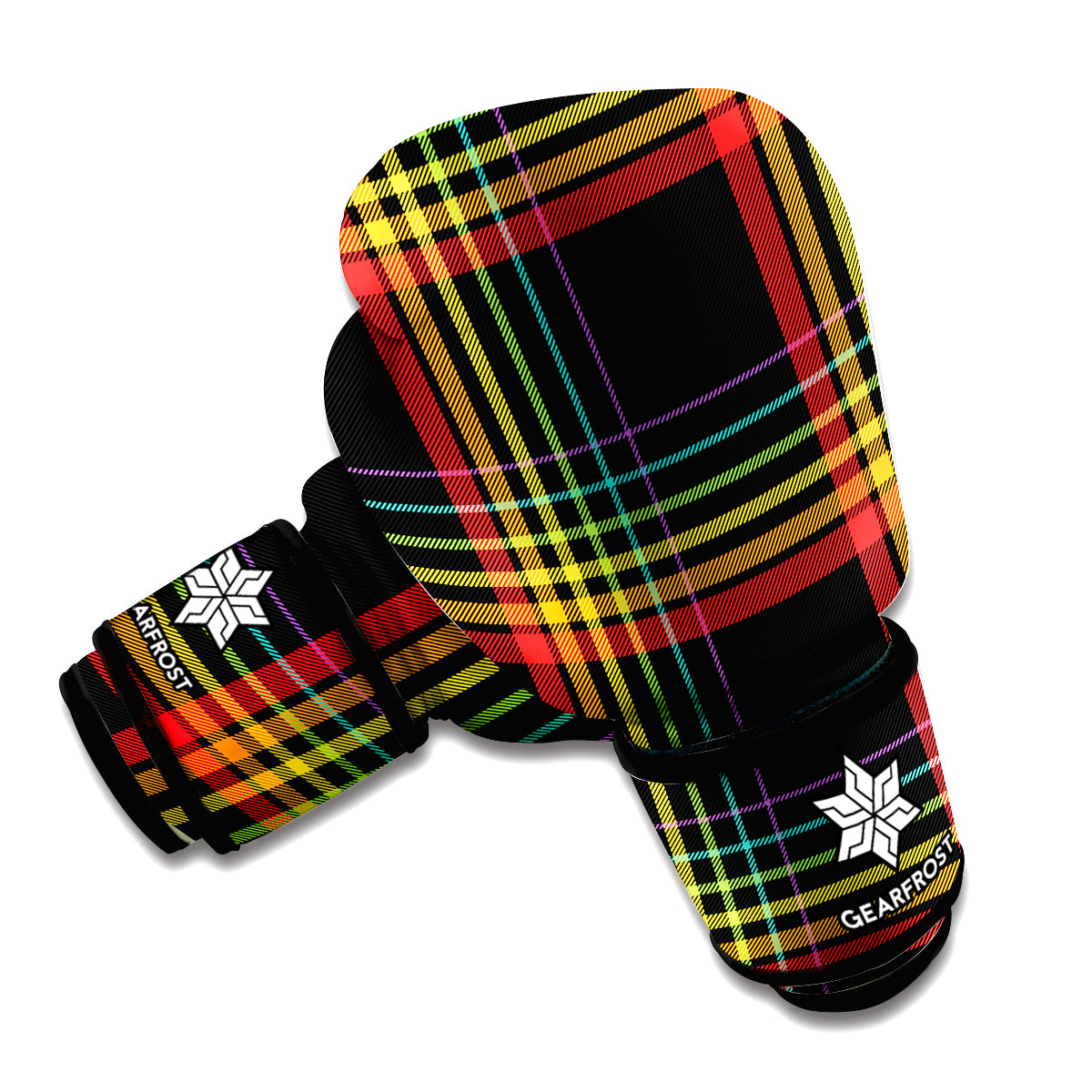 Rainbow Tartan Pattern Print Boxing Gloves