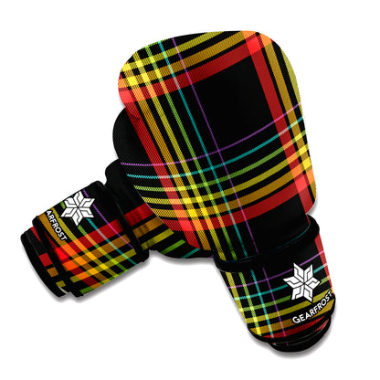 Rainbow Tartan Pattern Print Boxing Gloves