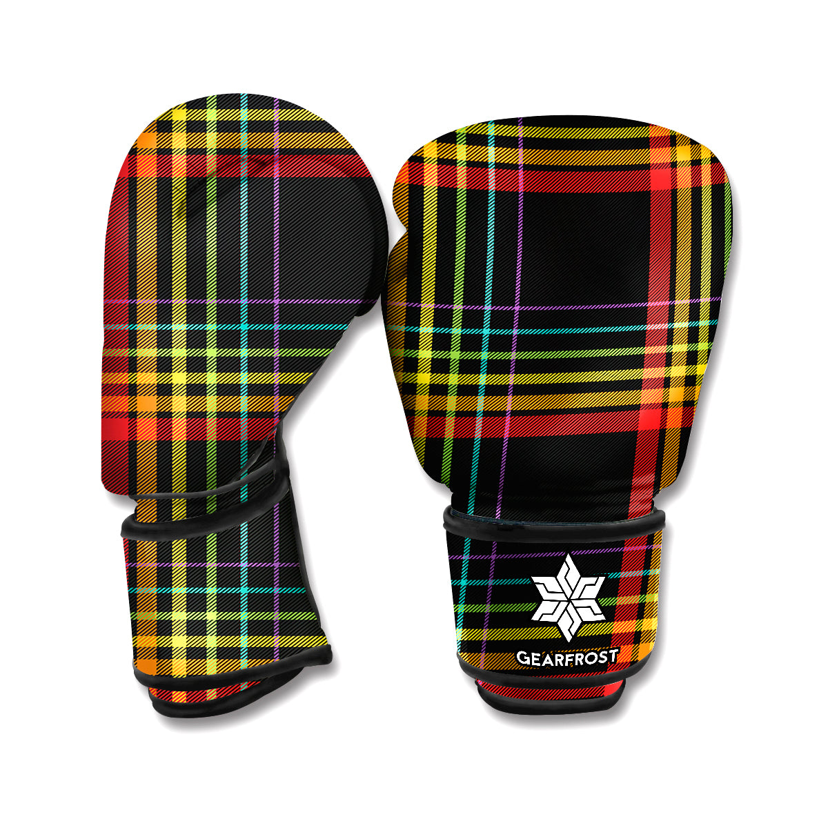 Rainbow Tartan Pattern Print Boxing Gloves