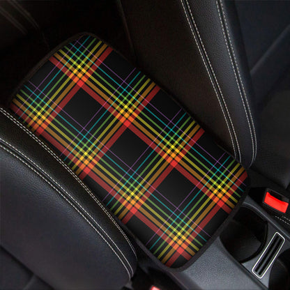 Rainbow Tartan Pattern Print Car Center Console Cover